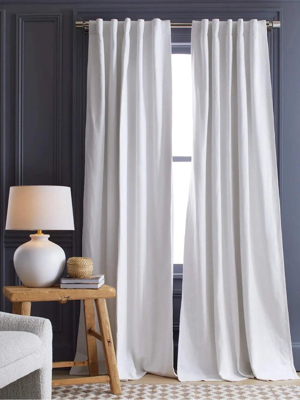 QUINCE Set Of 2 48x96 Cotton Slub Room Darkening Curtains White 9719