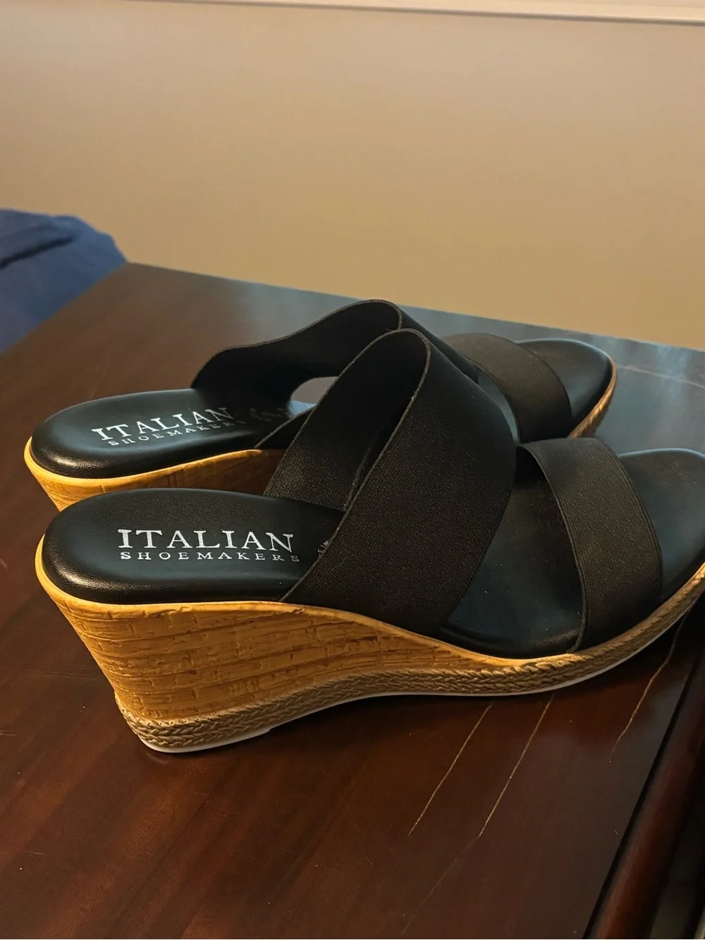 Italian Shoemakers Black Espadrille Wedge Slide Sandals
