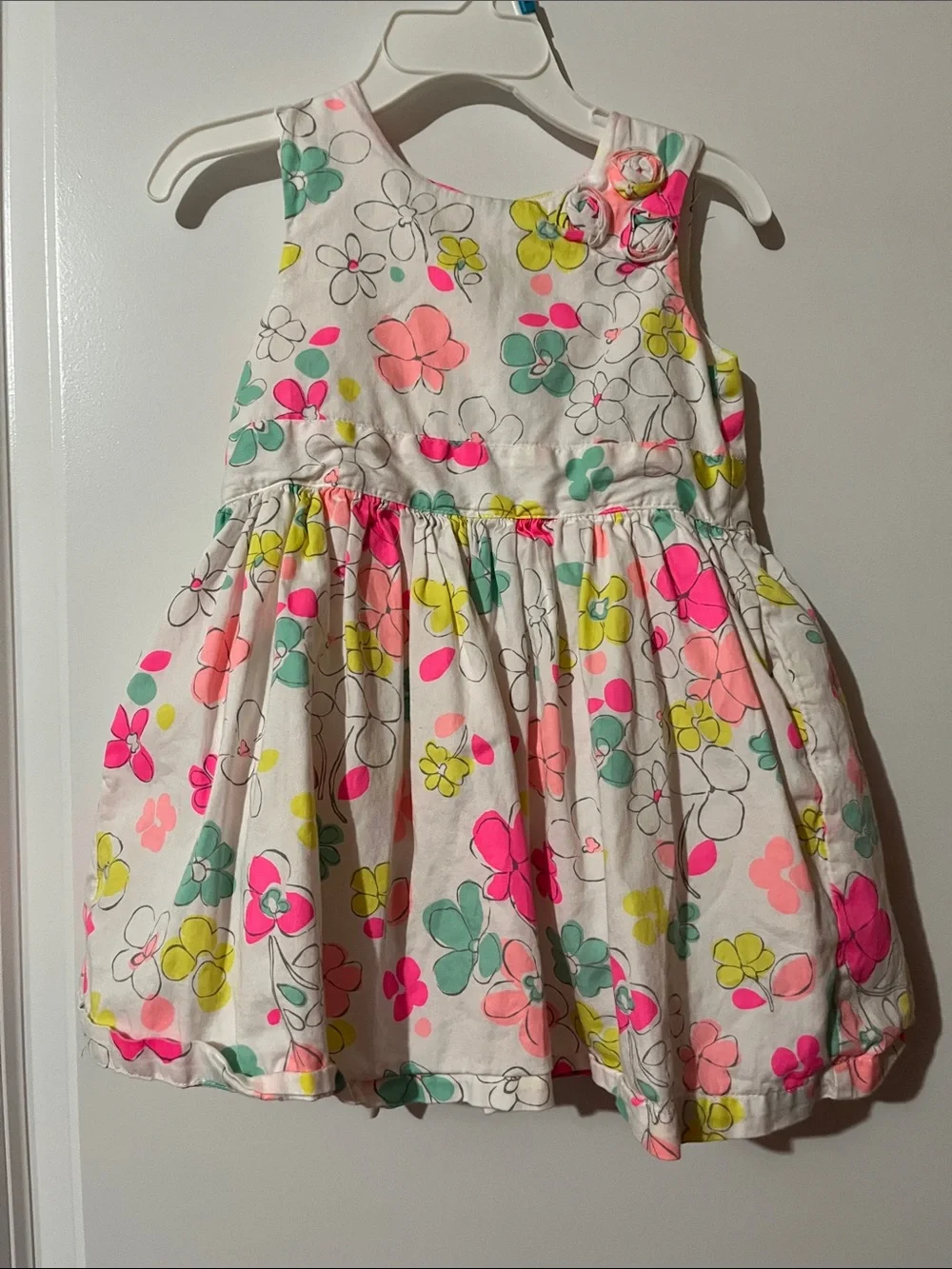 Carter's White Sleeveless Floral Dress with Neon Pink, Yellow & Mint