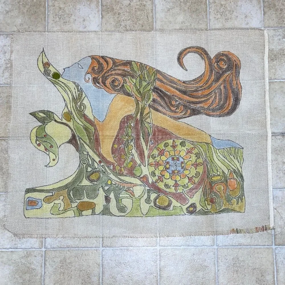 Botanical Goddess Decorative Wall Tapestry - Green, Orange, Blue Accents