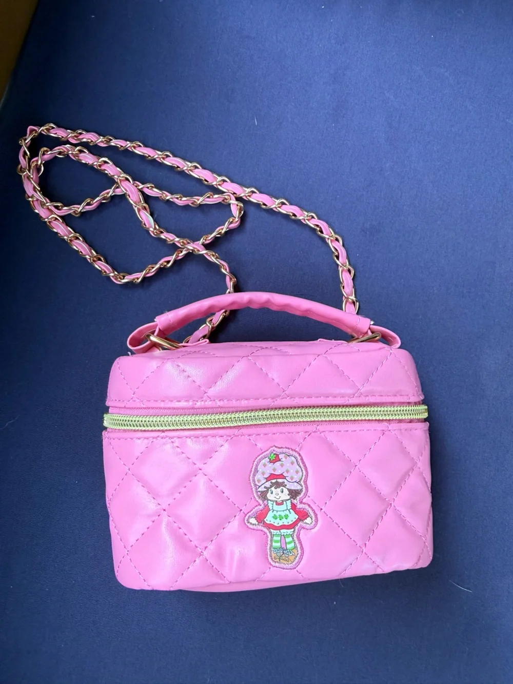 Pink Quilted Kids Crossbody Bag with Gold-Tone Chain