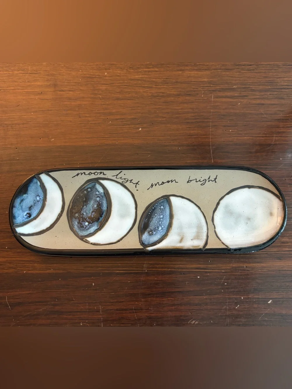 Anthropologie Moon Light 10 1/2” Long Hand Painted Stoneware Trinket Dish