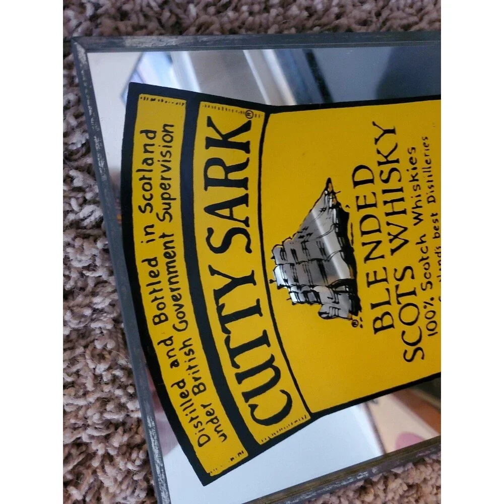 VTG Berry Bros & Rudd Cutty Sark Wooden Crate Box Scotch Whiskey + Pub Mirror
