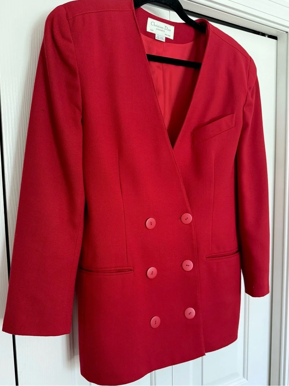 Vintage Christian Dior Red Wool Power Double Breast Blazer USA Paris NY
