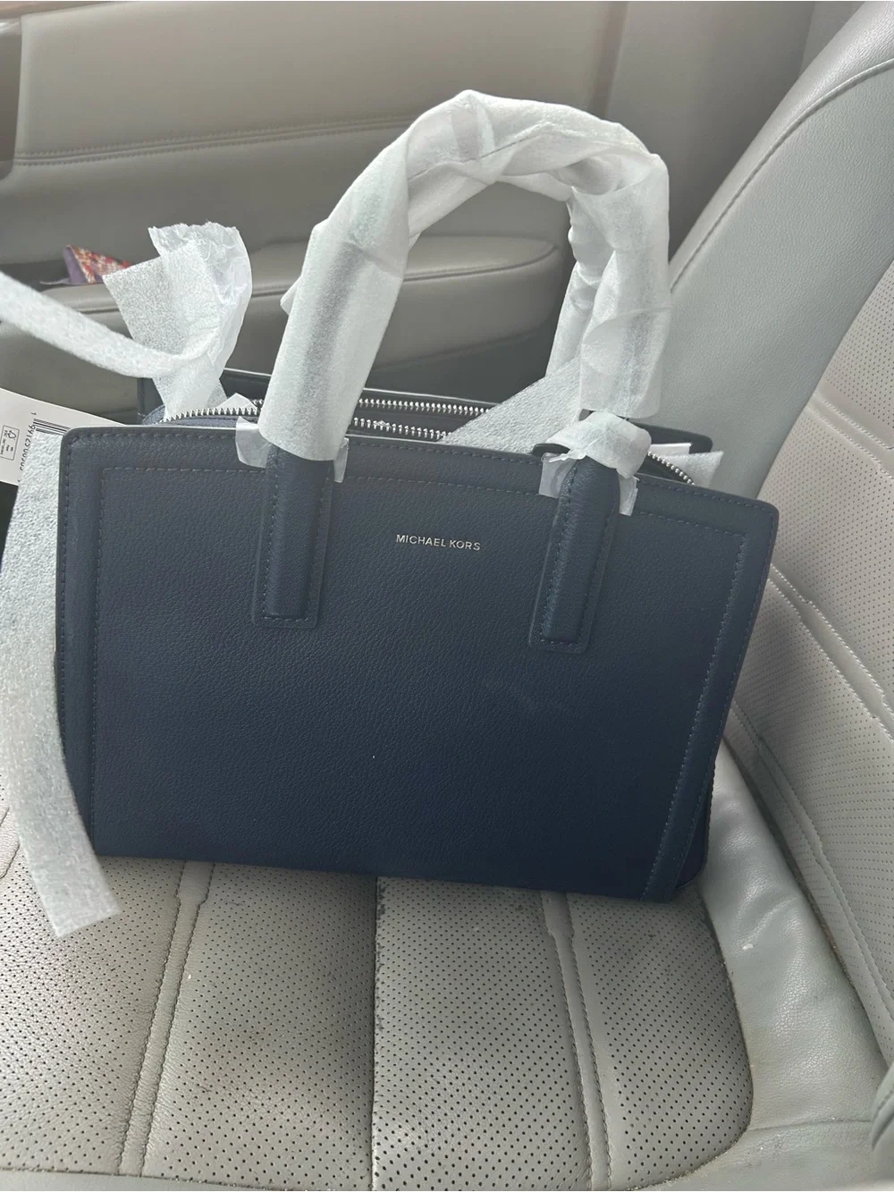 Michael Kors Navy Pebbled Leather Satchel
