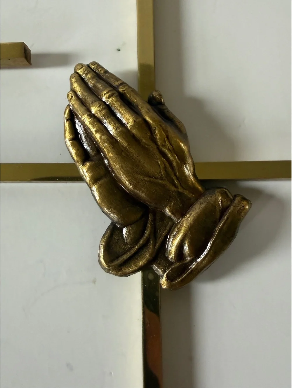 Vintage Brass Praying Hands Wall Crosses Set of 2 Religious Christian Wall Decor