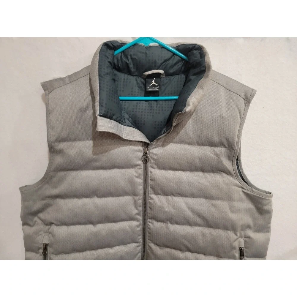 Jordan‎ Brand Nike Men's XL Grey Goose Down Puffer Vest Herringbone 424087-059
