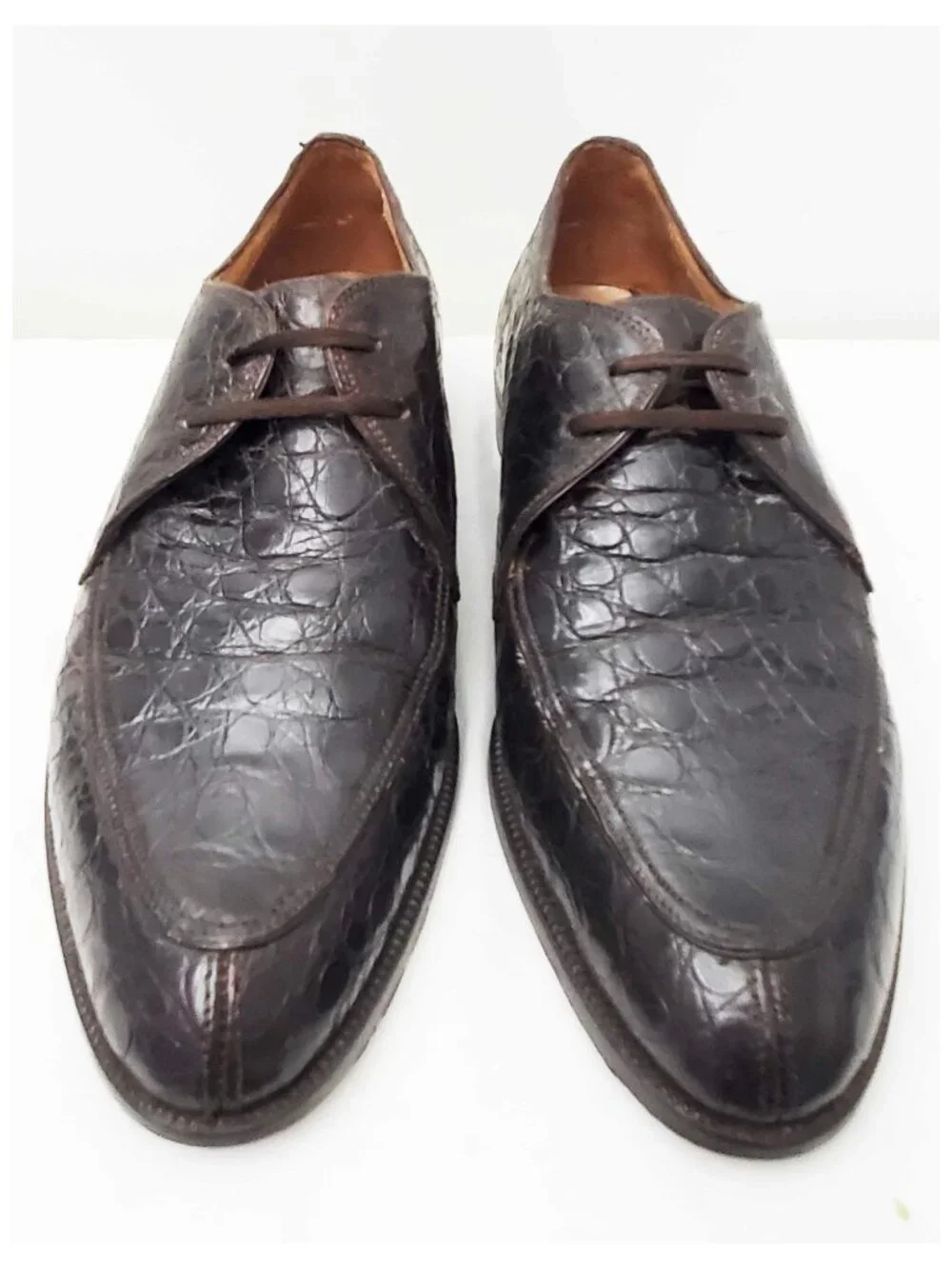 Vintage 50s Men's Brown Genuine Alligator Split Toe Oxfords Shoes 8.5