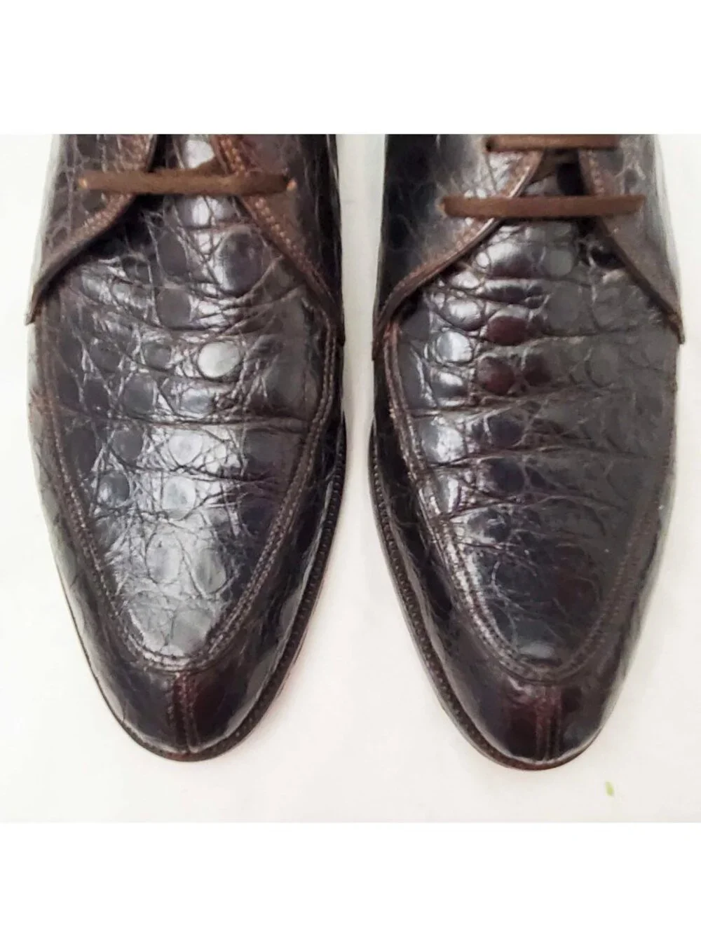 Vintage 50s Men's Brown Genuine Alligator Split Toe Oxfords Shoes 8.5