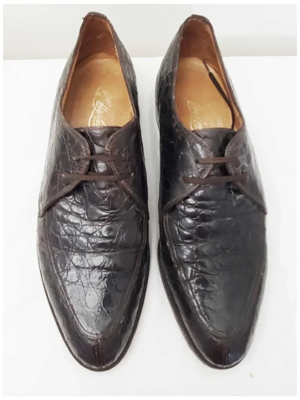Vintage 50s Men's Brown Genuine Alligator Split Toe Oxfords Shoes 8.5