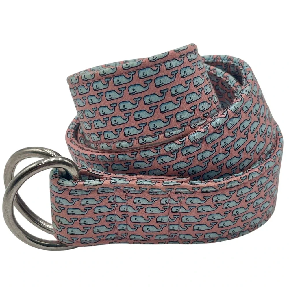 Vineyard Vines Whale‎ Print Pink Fabric Belt Women's Size M Double Ring
