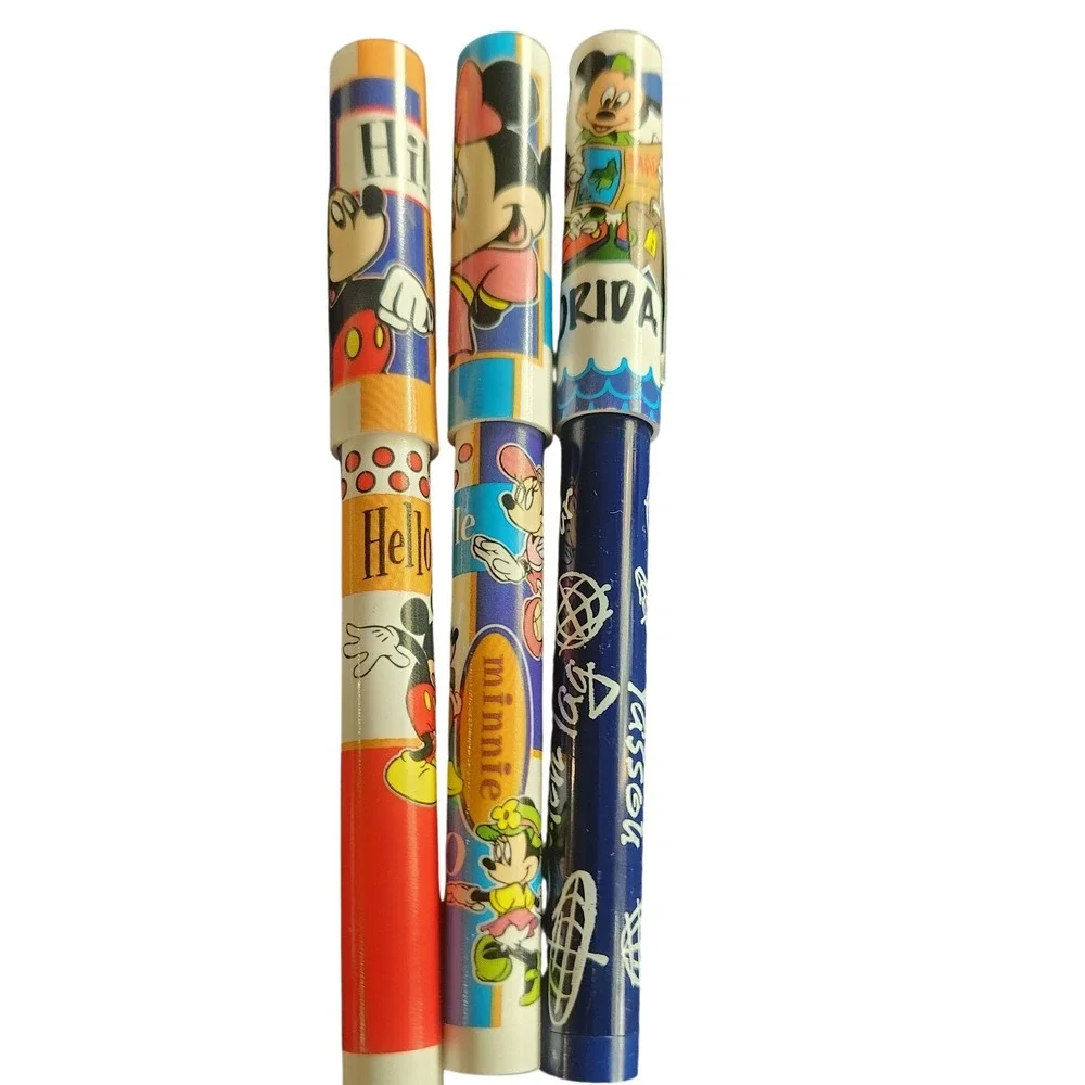 Vintage Disney‎ Pen Set of 3 Mickey Minne National Design Corp Black Ink Lids