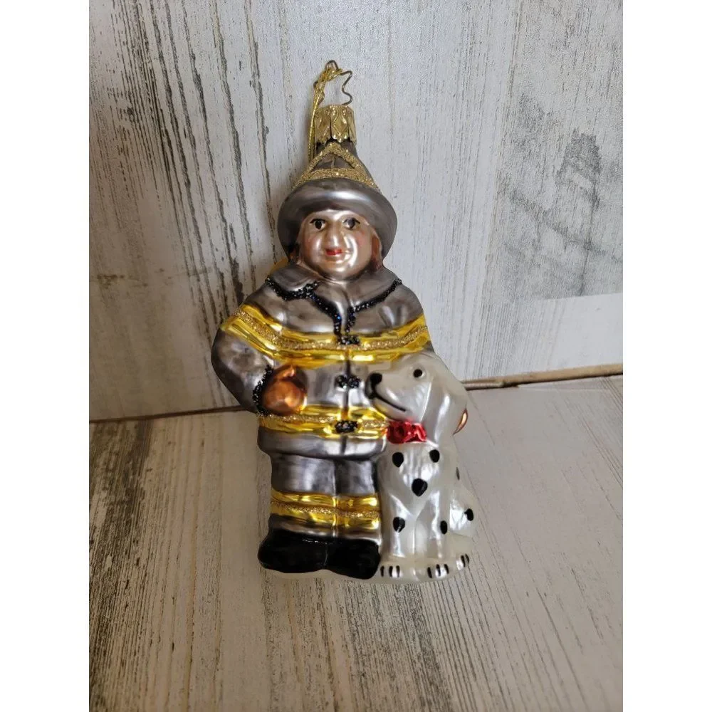 Inge‎ heirloom firefighter Dalmatian blown glass ornament Xmas