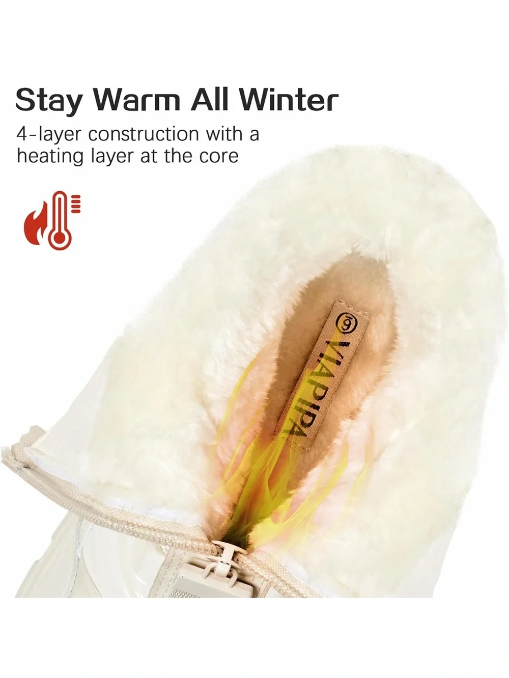 Cream Winter Snow Boots for Women. Water Resistant and Insulated