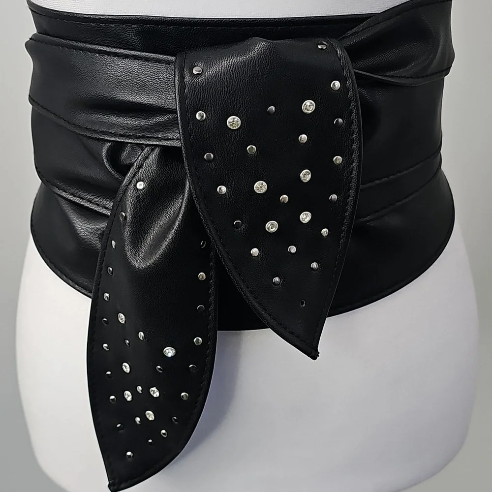 Black Rhinestone Wrap Obi Belt - Women Accessories