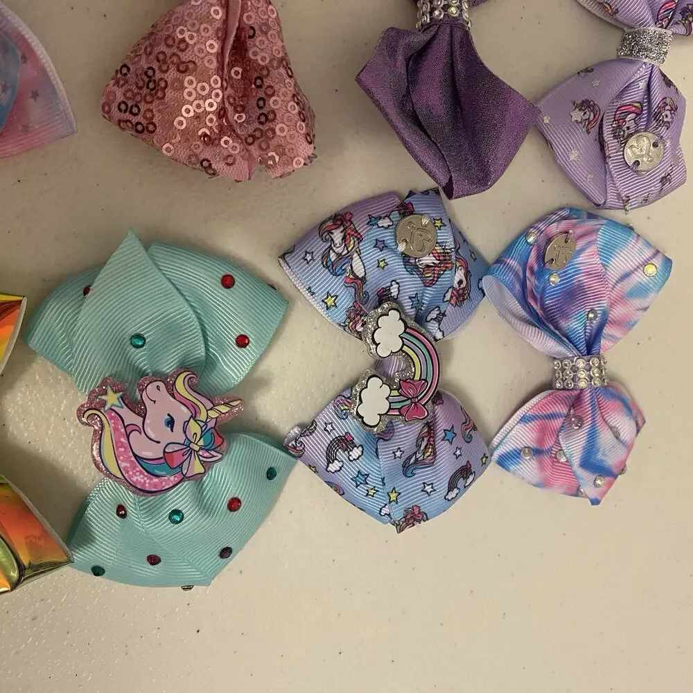 JoJo Siwa Signature Girl Bows Lot of 9 Dance Cheer Pageant Sequin Rainbow