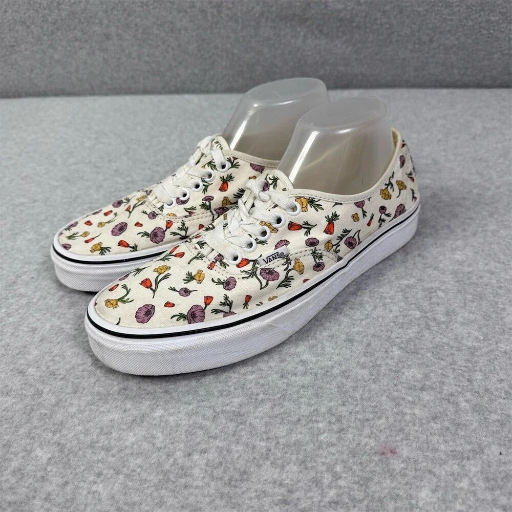 Vans Authentic Womens Size 10 Sneakers Poppy Floral Cream Lace-Up Low Top