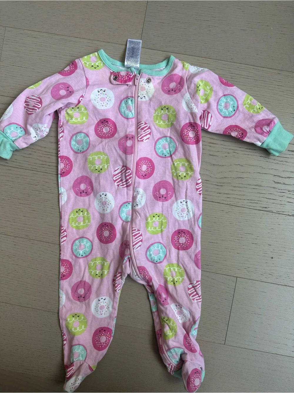 Pink Donut-Print Footed One-Piece for Kids