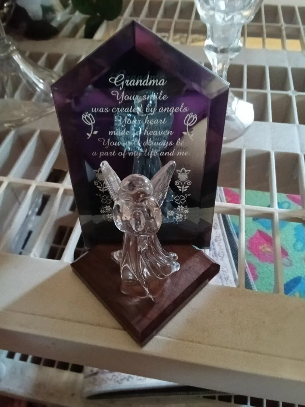 Grandma Memorial Glass Plaque with Angel Figurine - 25% Off When Bundled