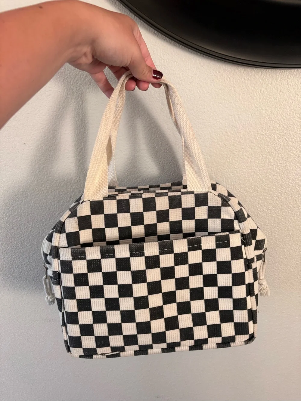 Black & Cream Checkerboard Canvas Tote Bag
