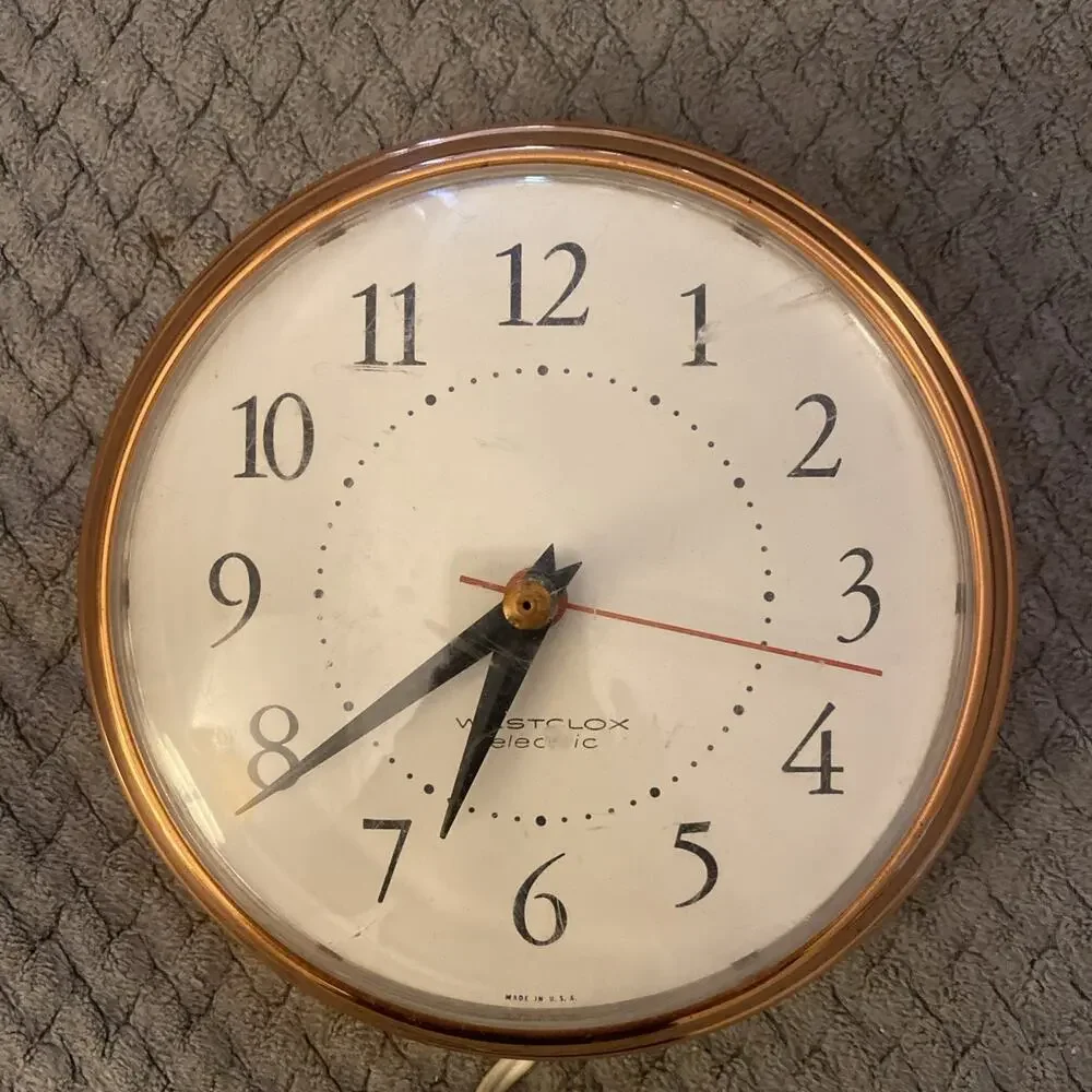 Vintage Westclox Electric Wall Clock MCM Copper Tone Kitchen Works Cord