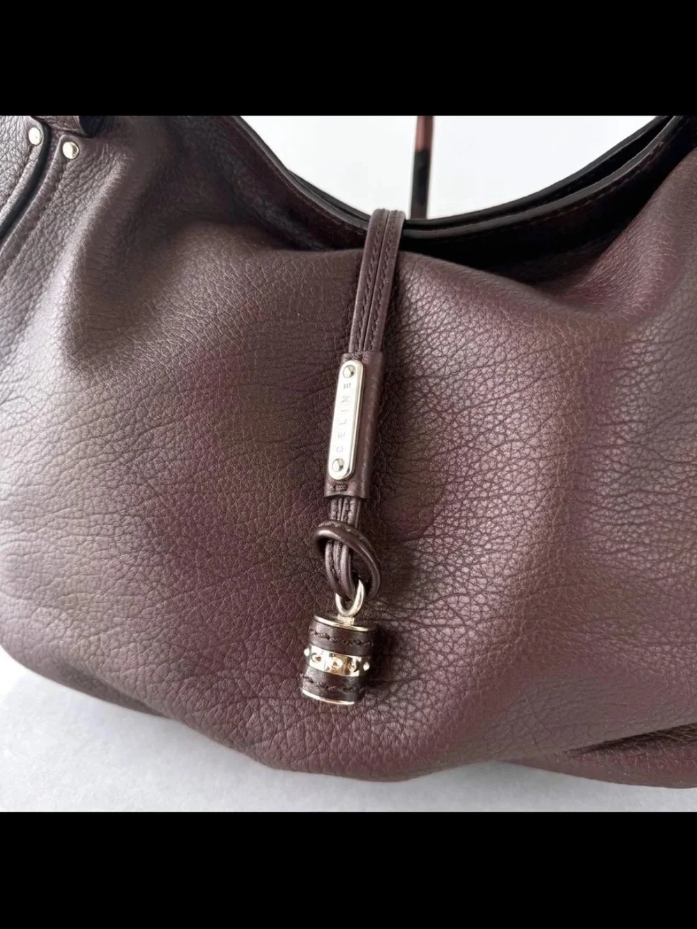 Celine Pebbled Leather Hobo Bag - Plum