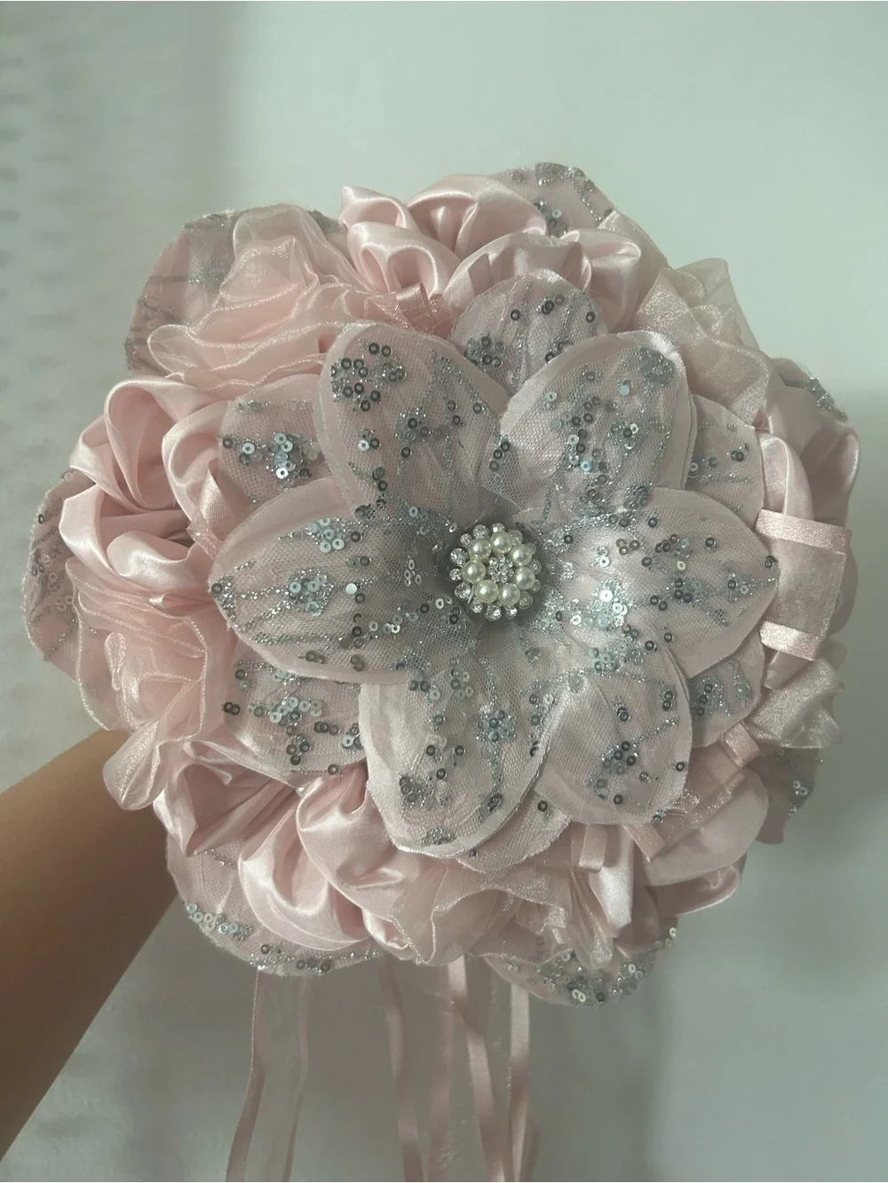 Elegant Blush Pink Sequined Floral Bouquet