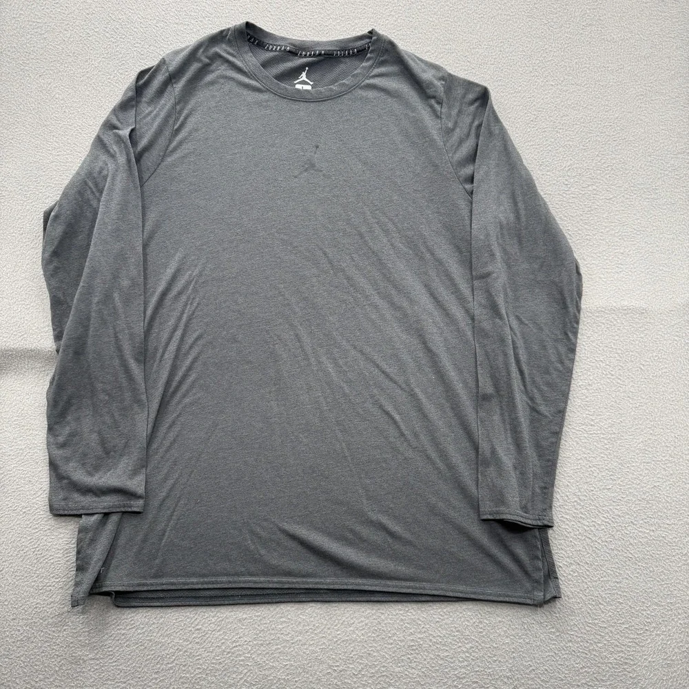 Jordan Dri-FIT Shirt Mens Large Gray Long Sleeve Basketball Performance Top