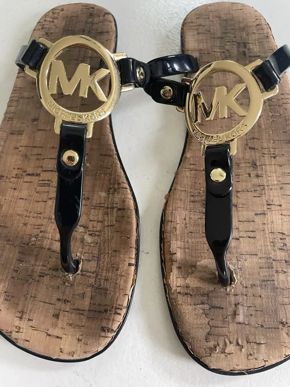 Michael Kors Women Black Logo Thong Sandals Slip On Jelly Summer Flip Flop Sz 7