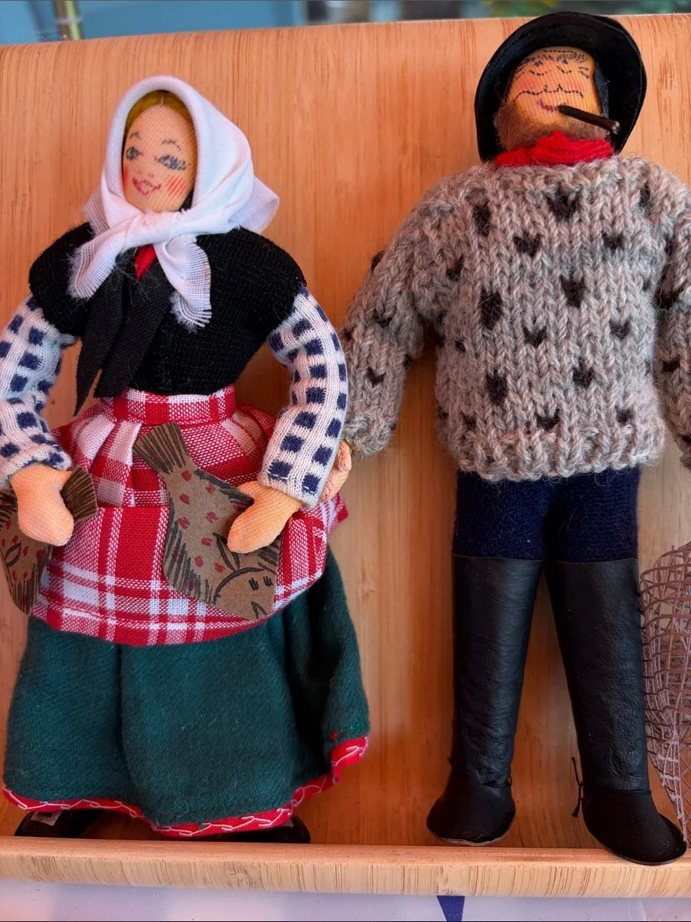 Handmade Folk Dolls — Red, Green & Black Traditional Outfits