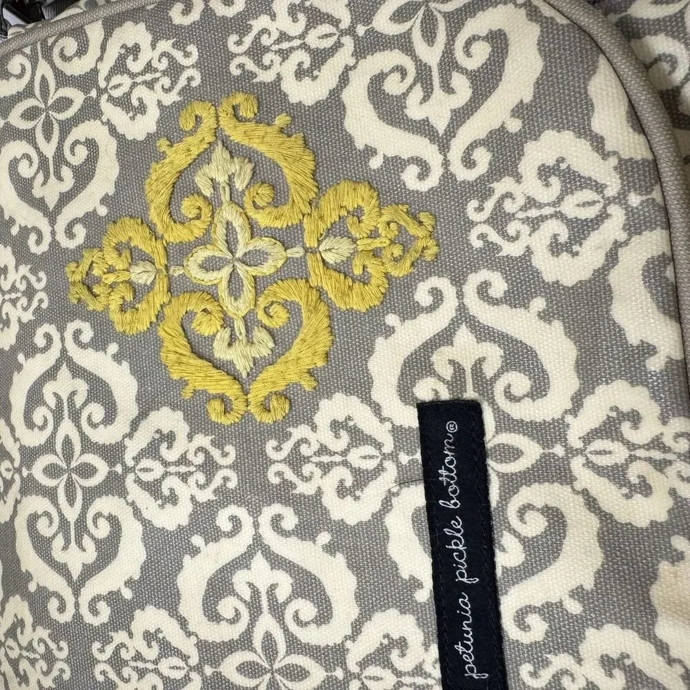 Petunia Pickle Bottom Diaper Bag Backpack Floral Pattern, Grey White Yellow