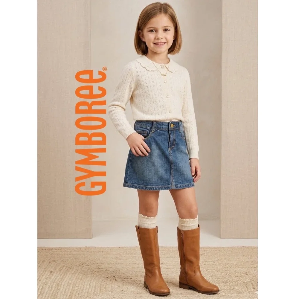 Gymboree Girls Medium Wash Denim Mini Skirt Adjustable Waist Size 6