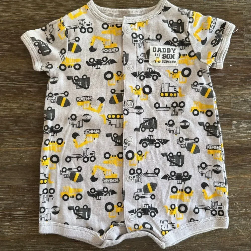 Carter’s Construction Cars Romper Shortall Baby Boy 3M
