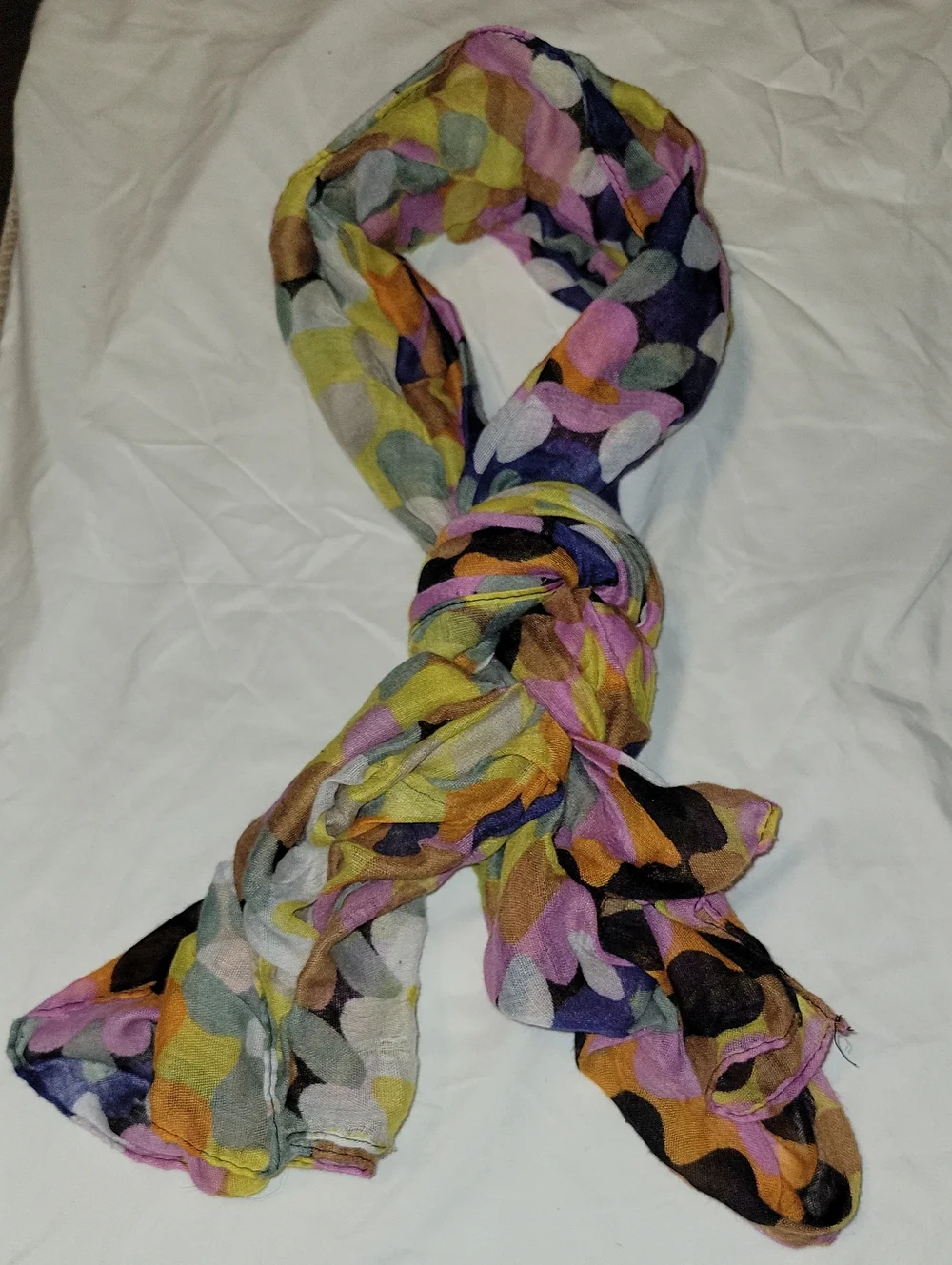 Women's Lightweight Multicolor Polka Dot Scarf - Orange, Yellow & Navy