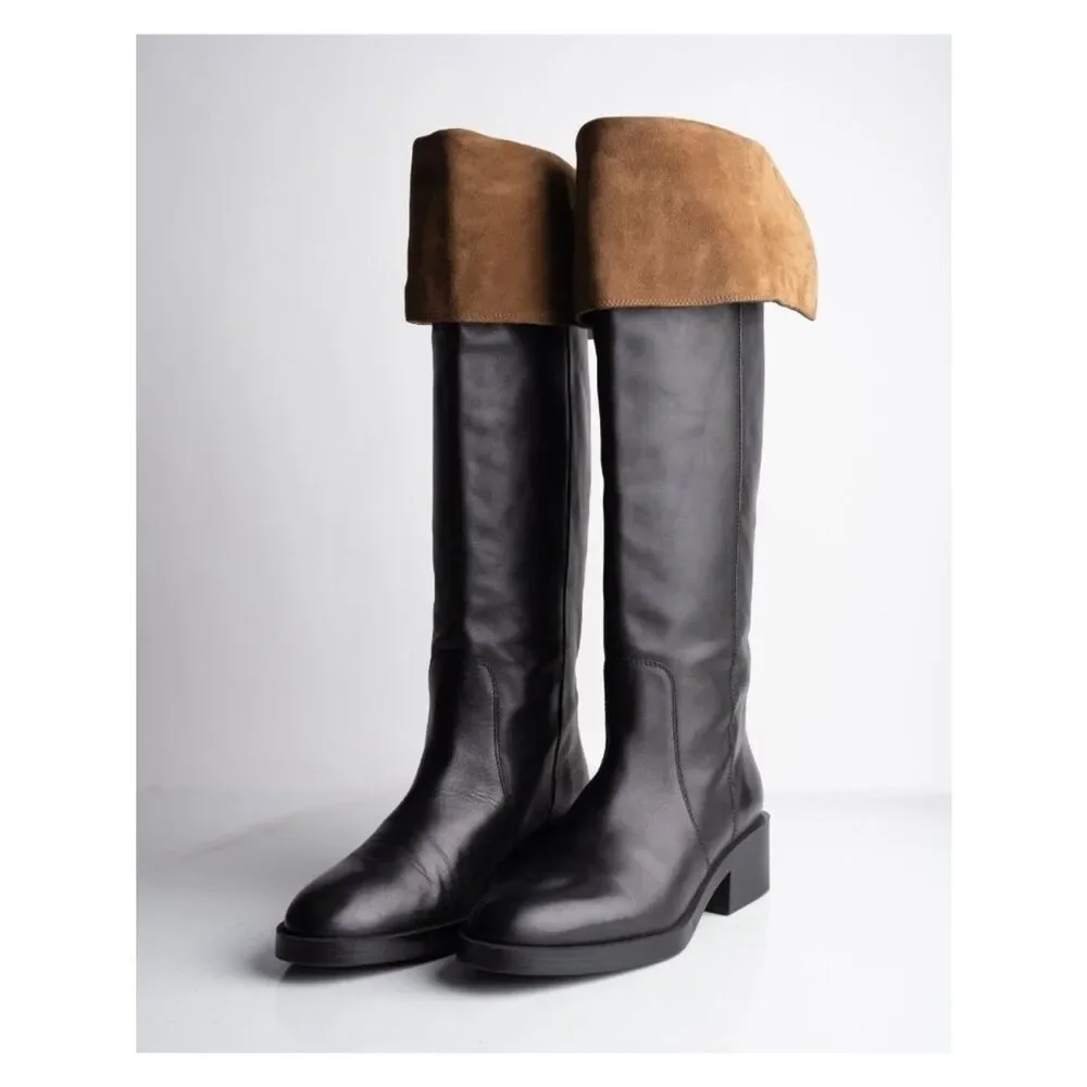 Zara Womens Leather Knee High Boots Black Contrast suede US 9 EU 40 NWD 2053/410