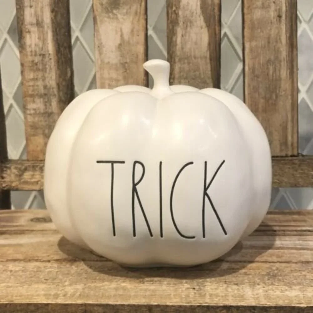 Rae Dunn Halloween TRICK White Matte Baby Pumpkin Dimply!