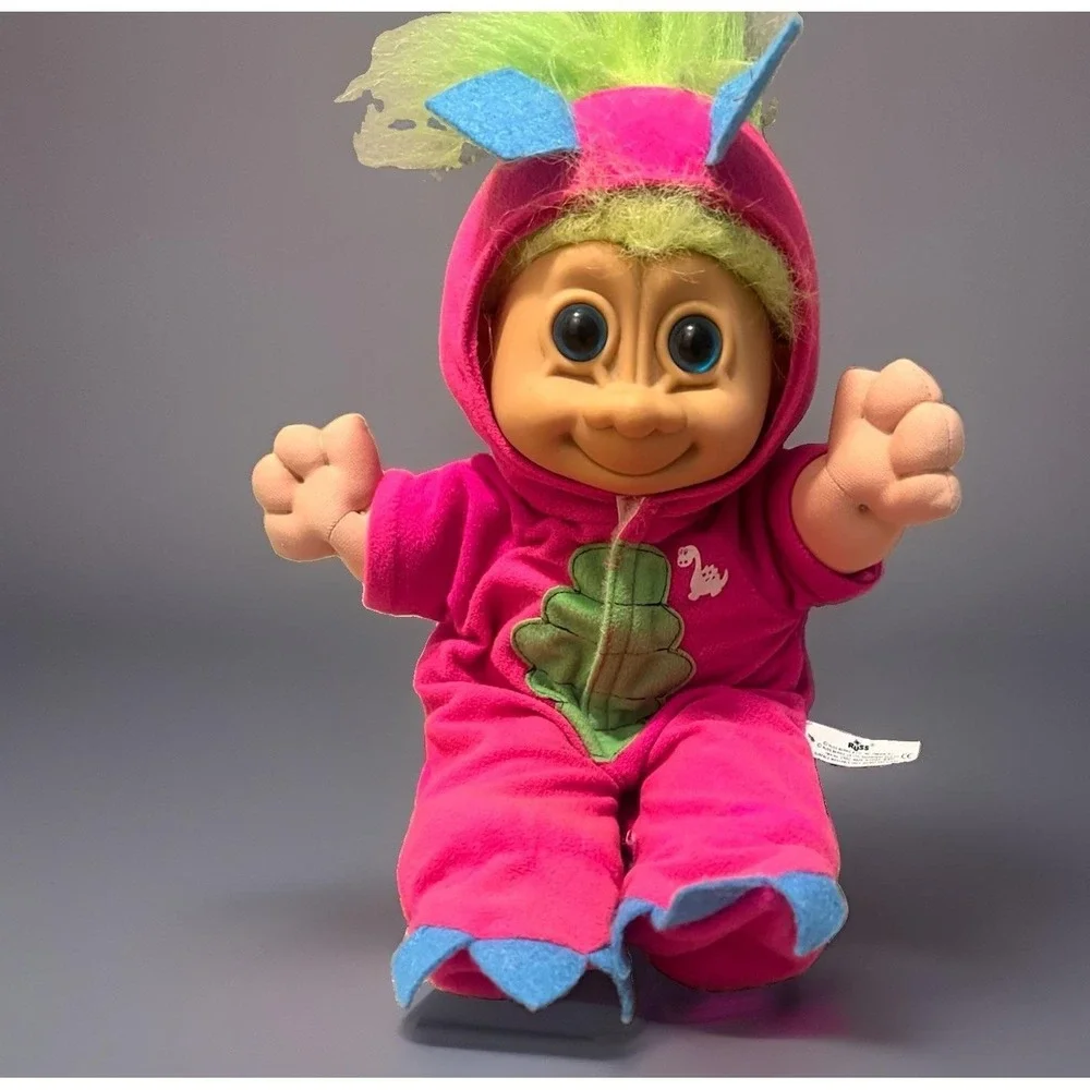 Vintage 90s RUSS Berrie Troll Doll In Dinosaur Costume Pajamas