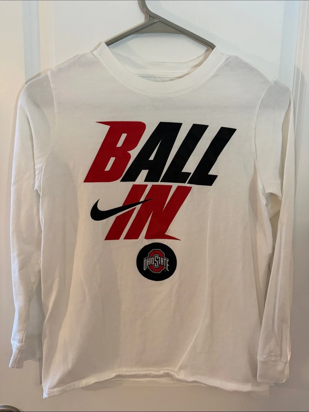 Nike White Long Sleeve 'Ball In' Ohio State Basketball tee, Boys medium
