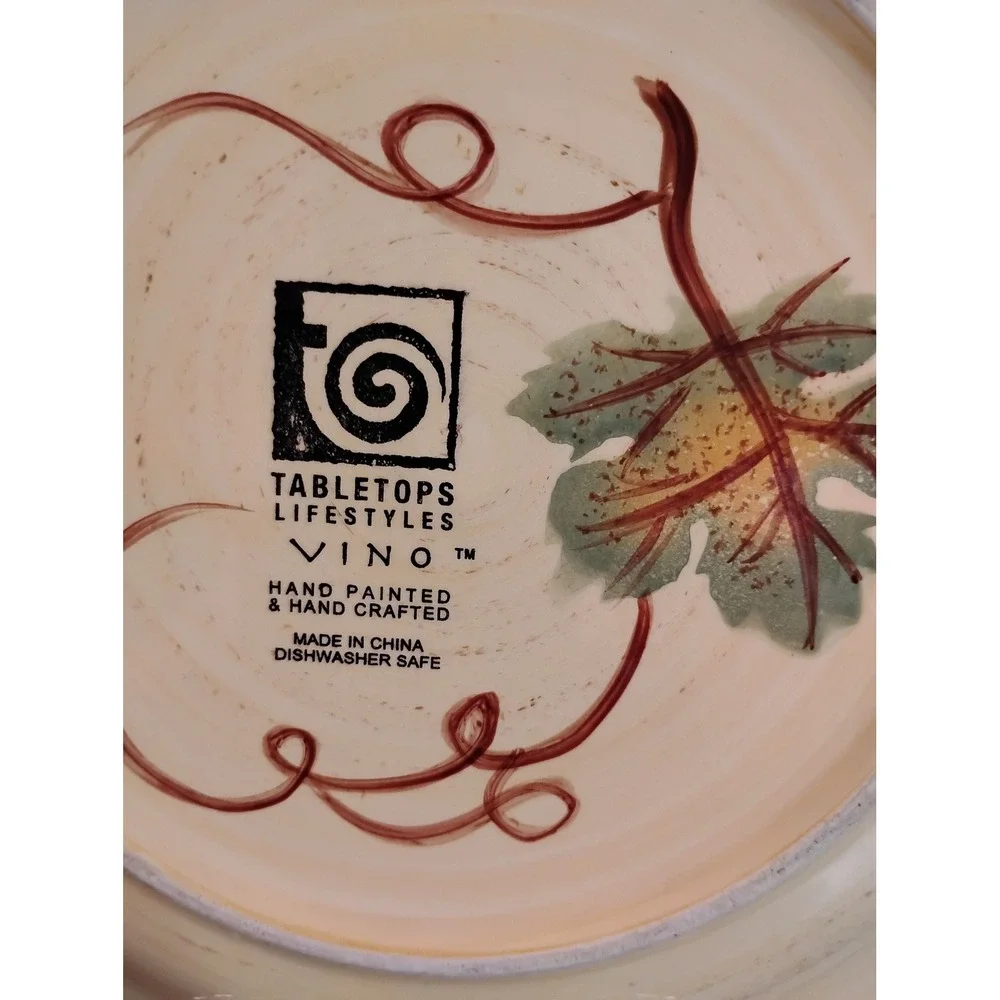 Tabletops Lifestyles Vino Salad Plate Hand Painted Grapes Ceramic 8.5 Inch