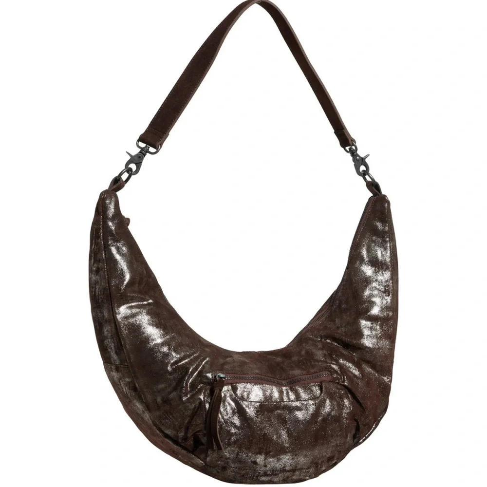 Free People NEW We the Free Sparta Chocolate Brown Metallic Hobo Bag Purse