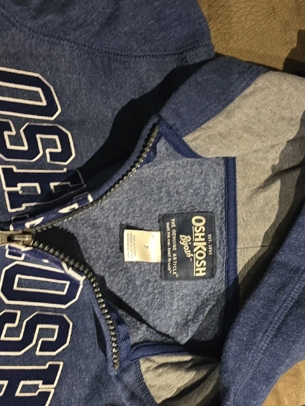OshKosh B'gosh Heather Navy Zip Hoodie with White Stripes