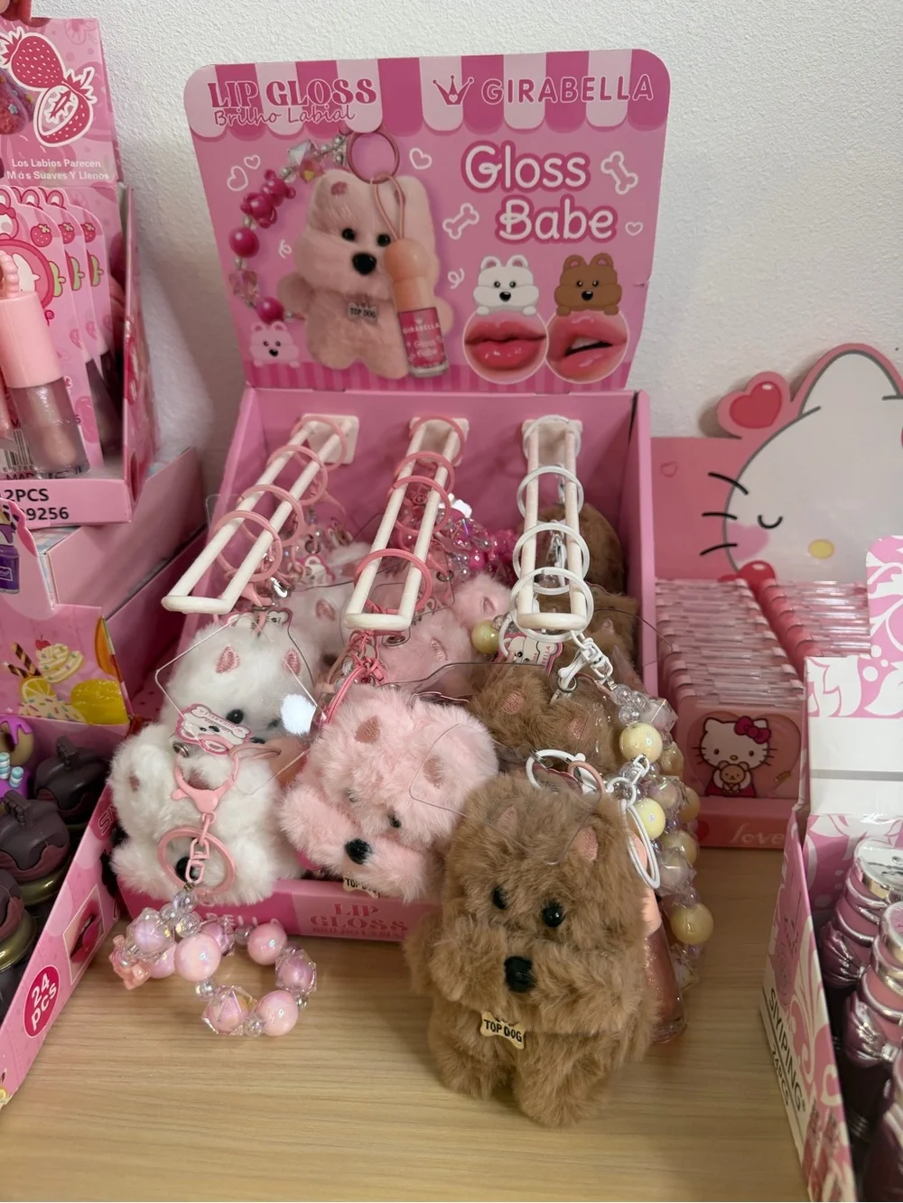 Girabella Plush Dog Lipgloss Wristlet Keychain and Phone charm set-Gloss Babe