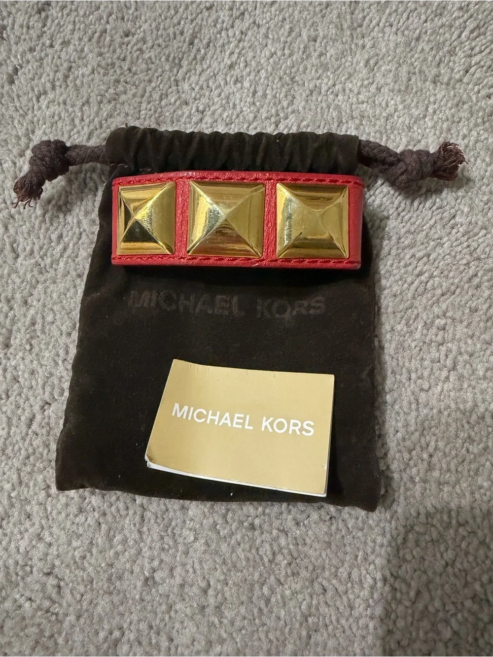 Michael Kors Red Leather Cuff with Gold Hardware