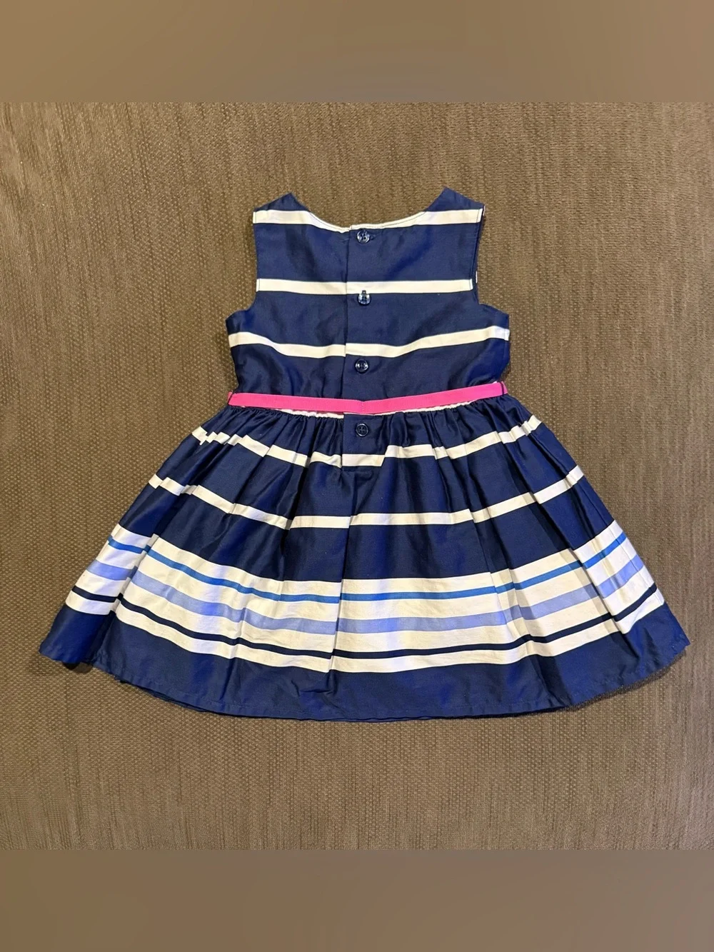 Carter's Navy and White Striped Dress with Pink Waist Tie