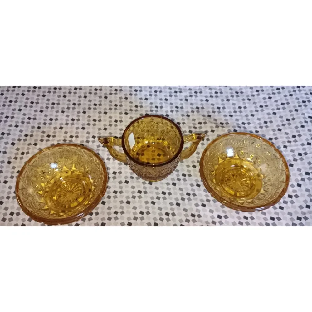Amber Dessert Bowls And Sugar Bowl