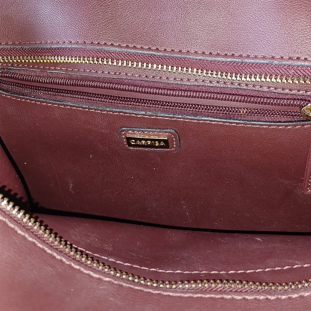Carpisa Italian handbag, Burgundy,  black, tan