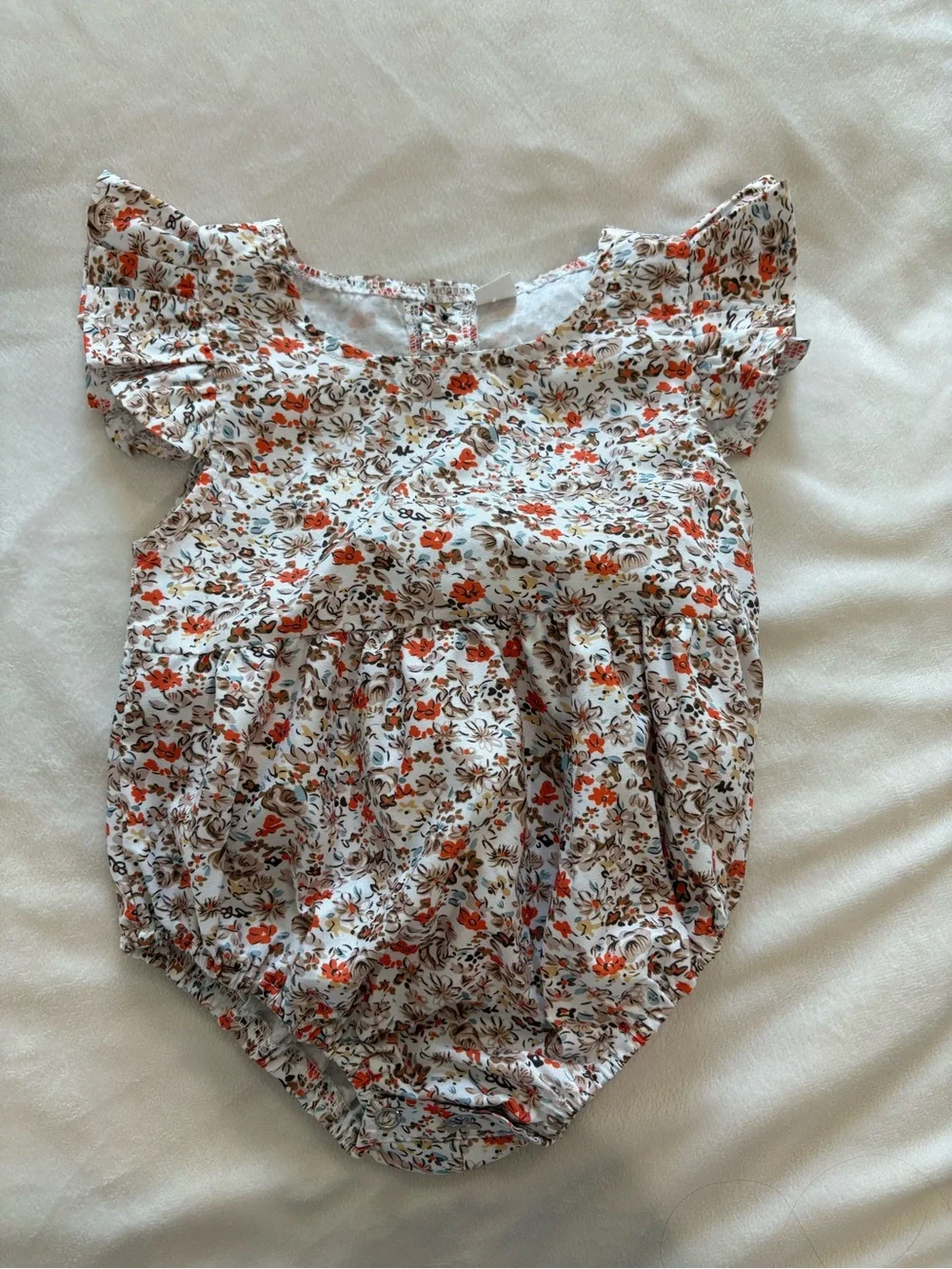 Baby Floral Flutter-Sleeve One-Piece Bodysuit - White with Orange Floral