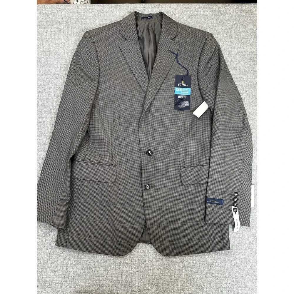 Stafford CoolMax EcoMade Mens  Gray Houndstooth Wool Blend Blazer Jacket Size40R