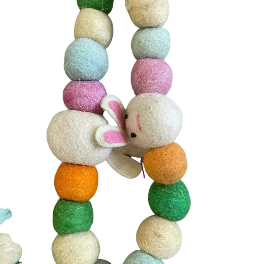 Begonia Market Felt Fabric Bunny & Pom Pom Easter Garland 6 ft Multicolor New