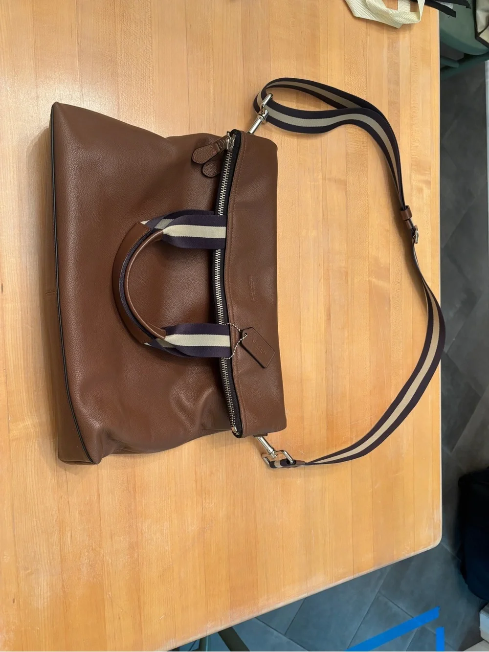 Coach Charles Foldover Leather Tote Crossbody Brown Large Laptop Bag